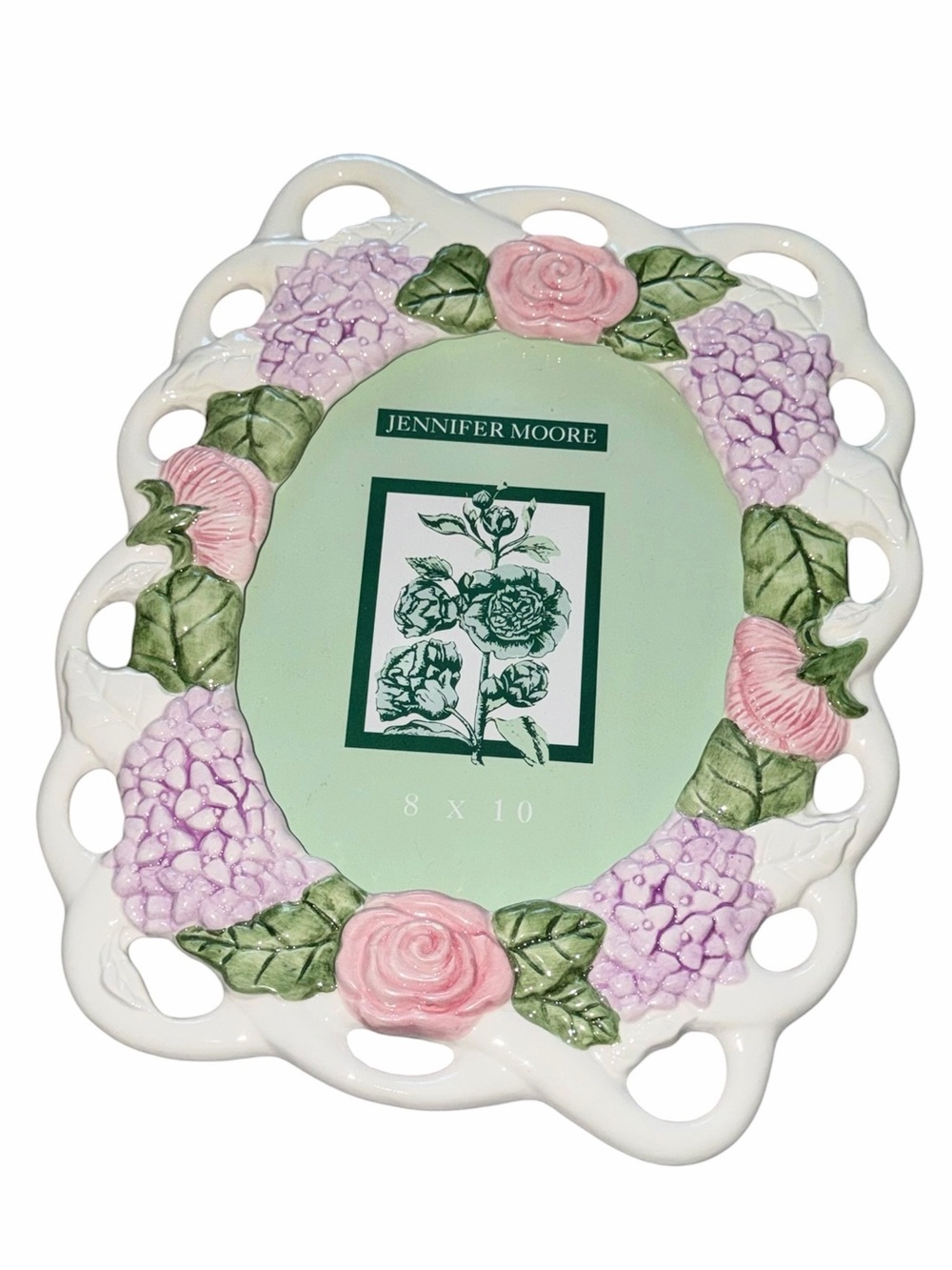 Vintage 90s Jennifer Moore Ceramic Floral 8x10 Picture Frame Cottagecore